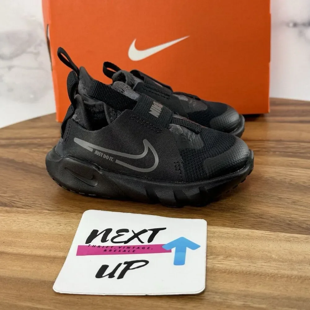 Size 5C Toddler-Nike Flex Runner 2 Triple Black Easy Slip On Kids Shoe Sneaker